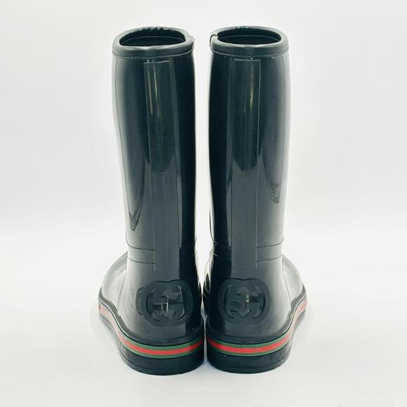Gucci Web Accent Black Rubber Boots Men - Picture 9 of 13